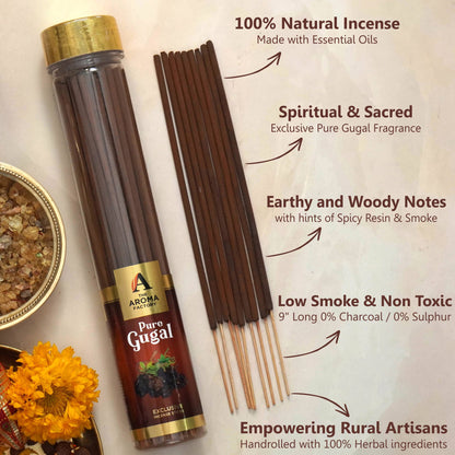 The Aroma Factory Gugal, Gugal Kapoor & Loban Agarbatti for Pooja,Luxury Incense Sticks,100% Herbal Fragrance Agarbathi, 0% Surphates (Bottle Pack of 3x100g)