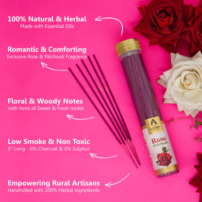 The Aroma Factory Organic Incense Sticks (Herbal Agarbatti for Smudging, Cleansing) 0% Charcoal, 0% Sulphur, 3 x 100g Bottle (Clove & Lemon, Lemongrass & Rose Patchouli)