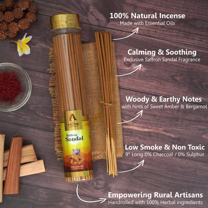 The Aroma Factory Organic Relaxing Spa,Kasturi Musk & Saffron Sandal Agarbatti for Pooja, No Charcoal Incense Sticks, 0% Sulphates (Bottle Pack of 3x100g)
