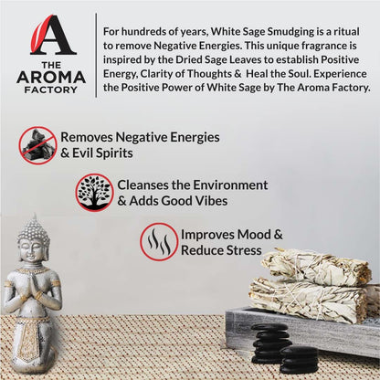 The Aroma Factory Natural White Sage Dry Leaves Smudging Sticks (6 Inch x 30g Each) Removes Negativity, Aura Cleansing, 1 Box (White Sage, Pack of 4)