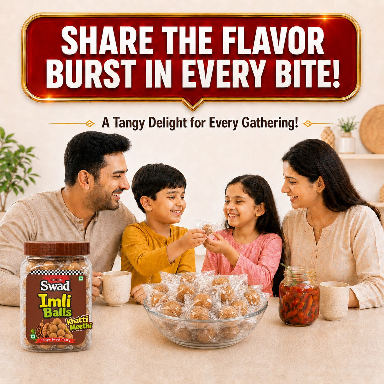 Swad Imli Balls Tamarind Candy (220g Jar) – Khatti Meethi Chatpata Tamarind Toffee | Sweet-Sour Digestive Treat