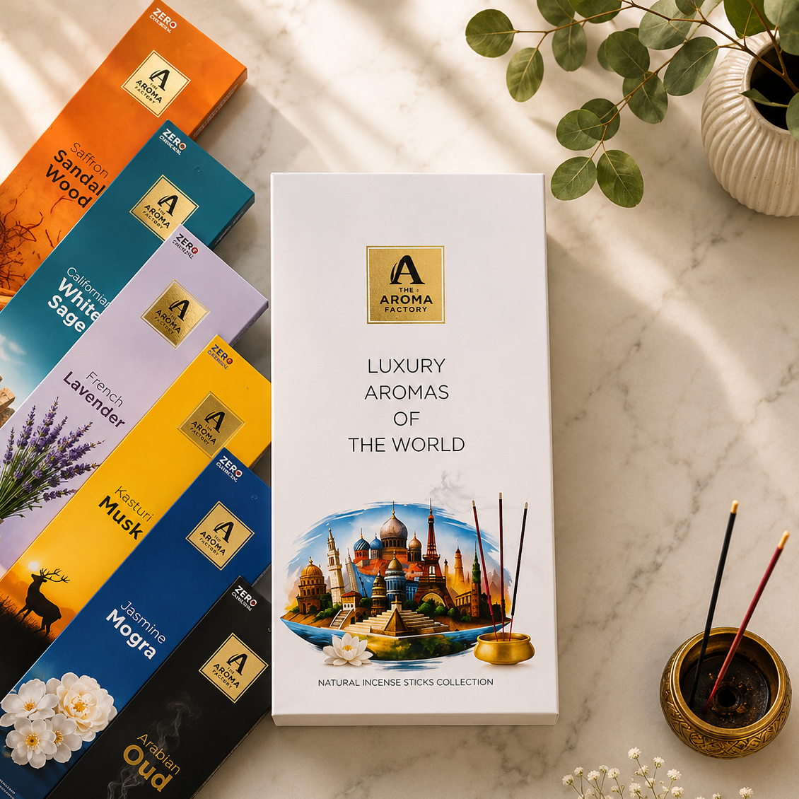 The Aroma Factory Premium Incense Sticks 12 Agarbatti Fragrances x 20 sticks each, Gift Set, 240 sticks