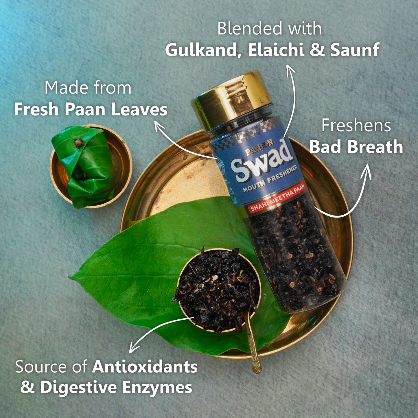 Panjon Swad Pan Mukhwas Combo (Banarasi, Calcutta, Shahi Meetha Paan, White Sweet Saunf, Paan Shots Mouthfreshener) 5 bottles, 790g