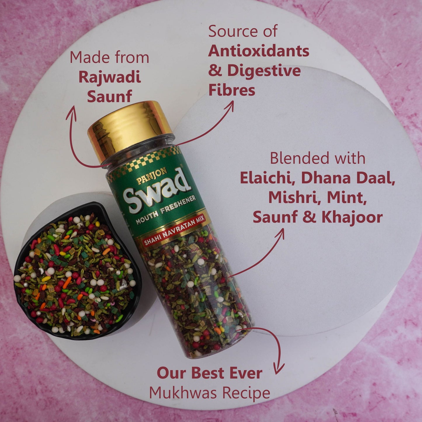 Panjon Swad Combo (Kashmiri Mix, Royal Fresh,White Saunf, Coloured Saunf, Maharaja Mix, Navratan Mix, Rajasthani Mix, Roasted Saunf, Rajbhog Mix, Mumbaiya Mix) 10 Units, 1.9 kg