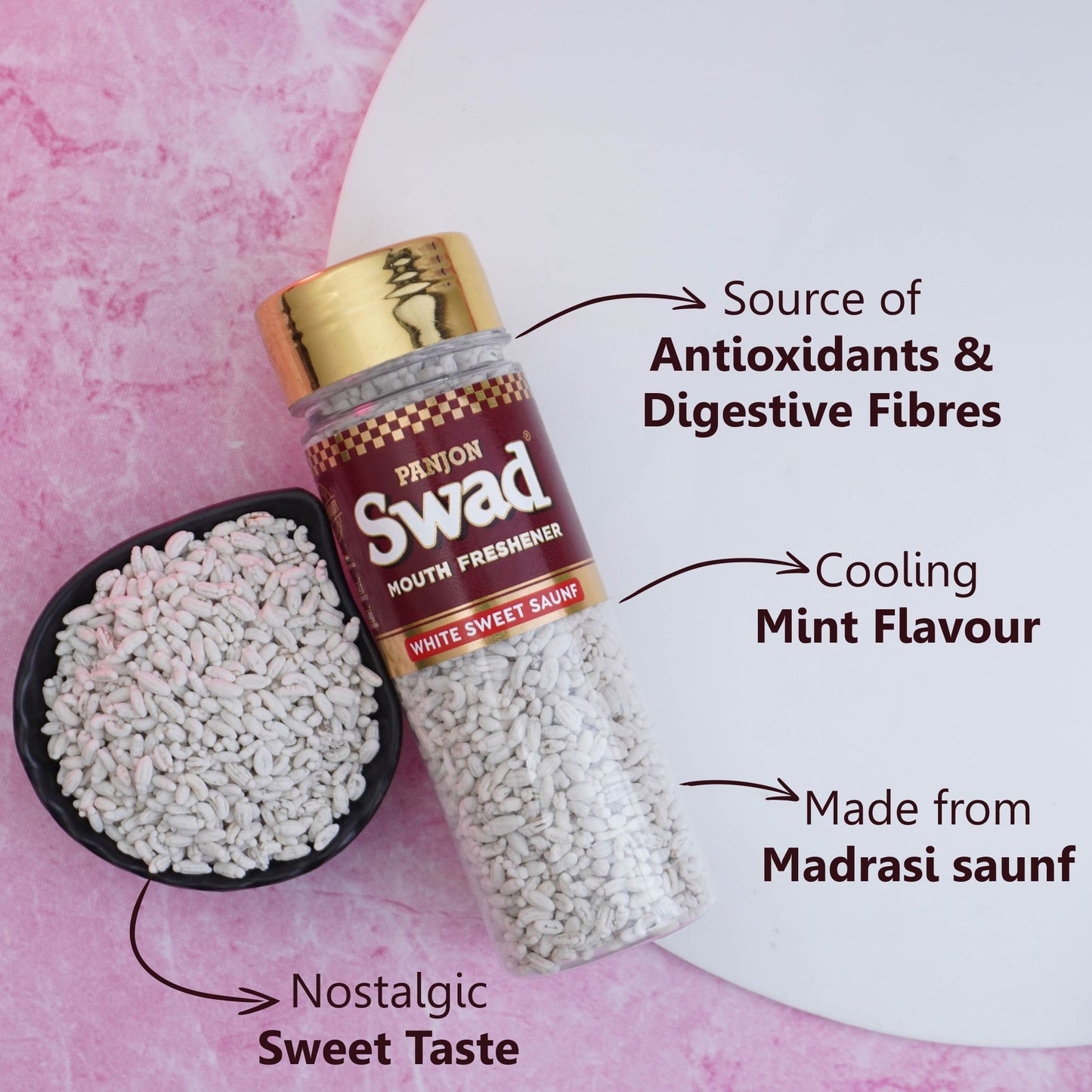 Panjon Swad 5 Mouthfresheners Combo (Navratan Mix Mukhwas, Royal Fresh,White Sweet Saunf, Coloured Saunf, Roasted Saunf) 700g