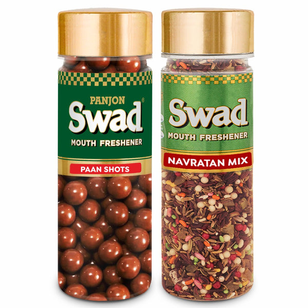 Panjon Swad Navratan Mix & Paan Shots Tasty Mouthfresheners | After-Meal Mukhwas, 2 Bottles