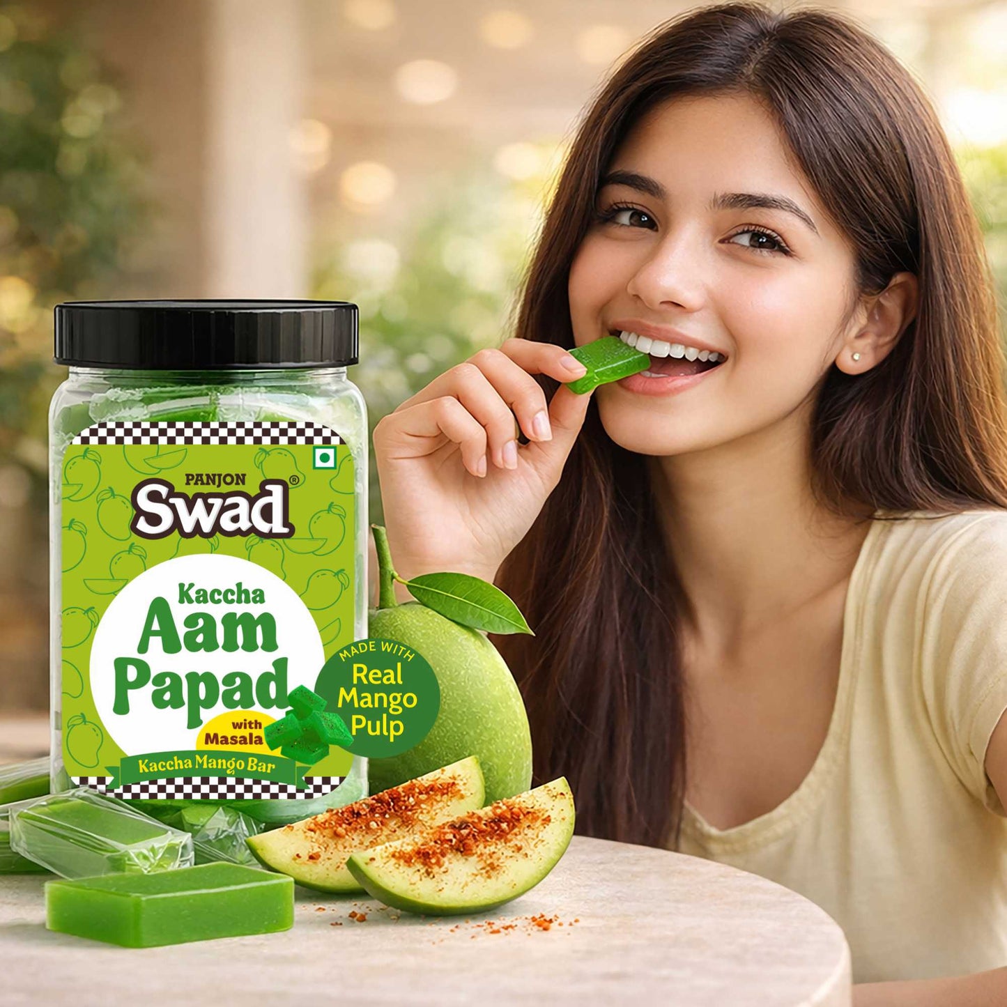 Swad Kaccha Aam Papad Candy With Masala – Raw Mango Pulp 320 Jar