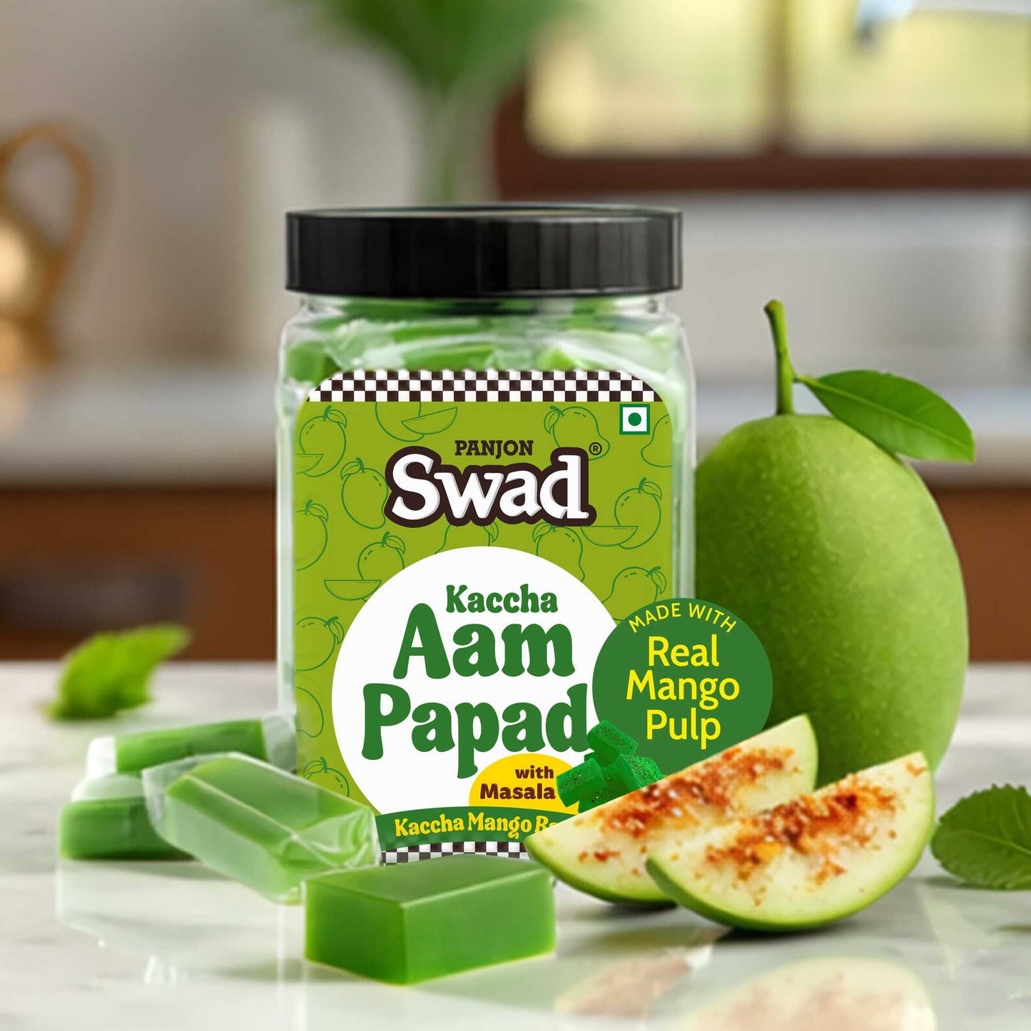 Swad Kaccha Aam Papad Candy With Masala – Raw Mango Pulp 320 Jar
