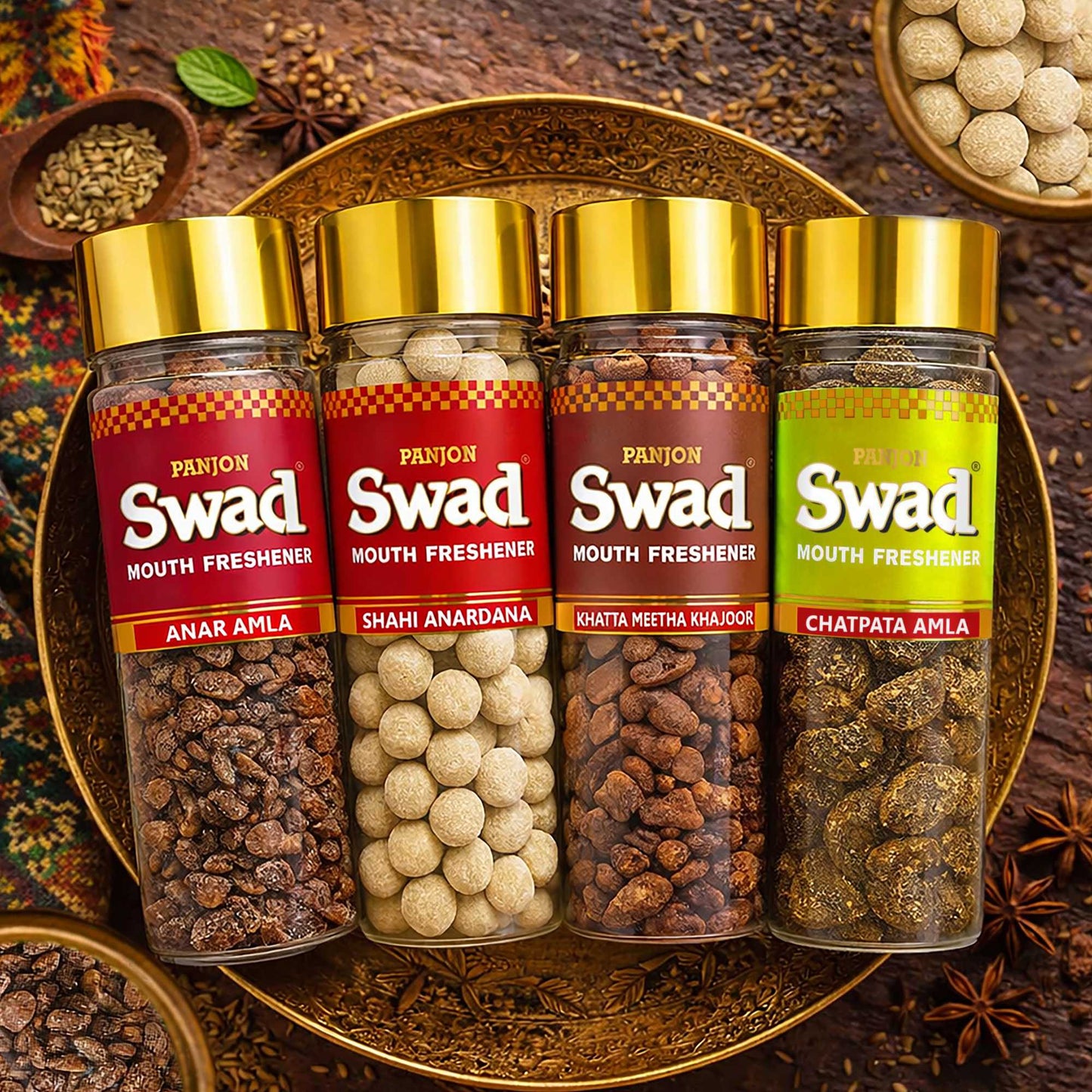 Swad Pachak Anar Amla, Anardana Goli, Khajoor & Chatpata Amla Mouthfreshener Mukhwas, 4 bottle