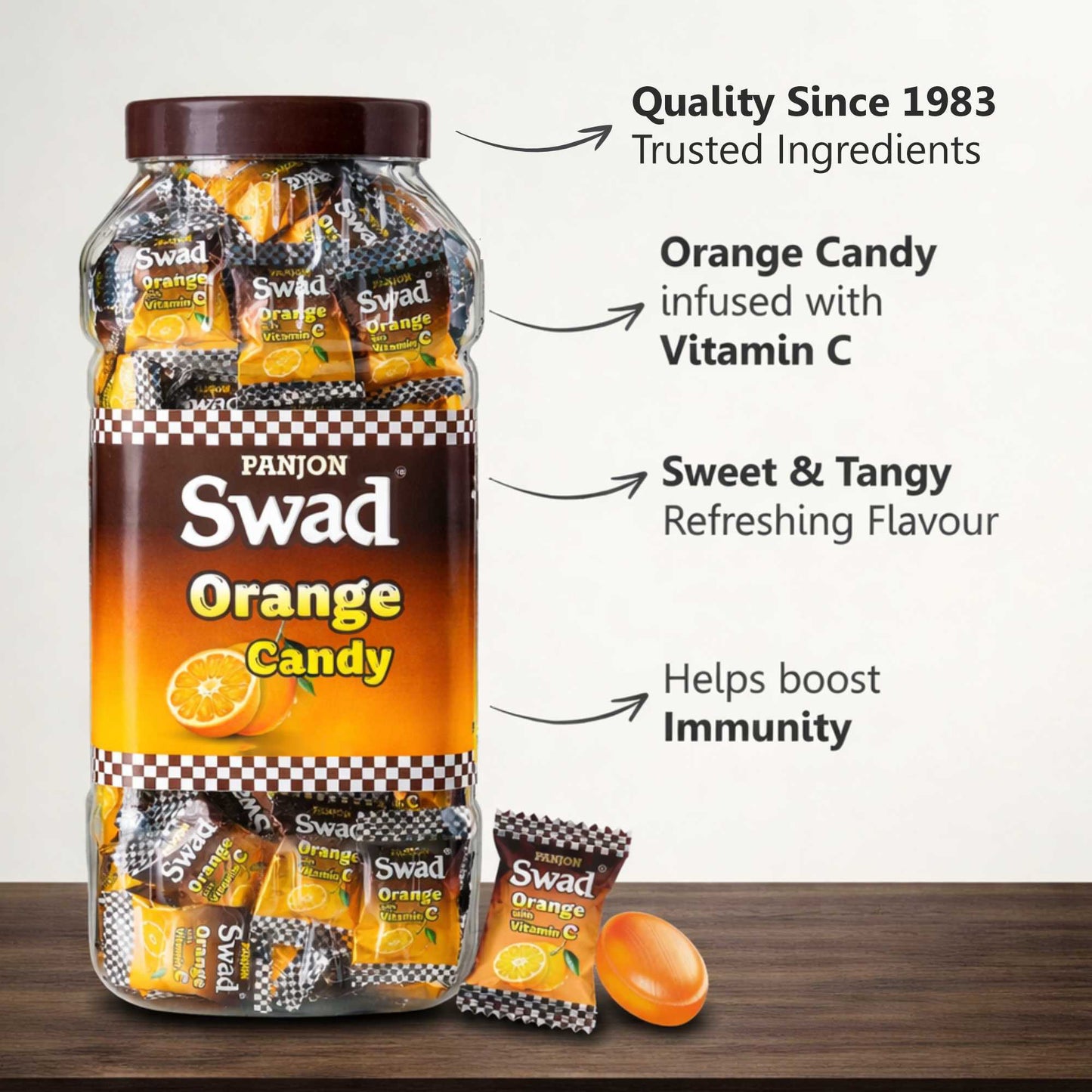 Swad Orange Candy (enriched with Vitamin C ) 200 Toffee Jar