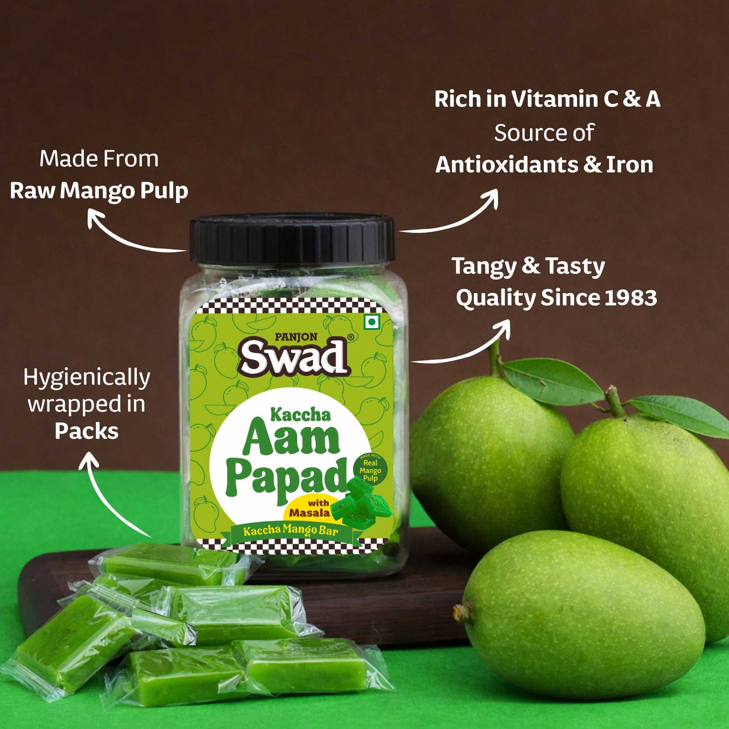 Swad Kaccha Aam Papad Candy With Masala – Raw Mango Pulp 320 Jar