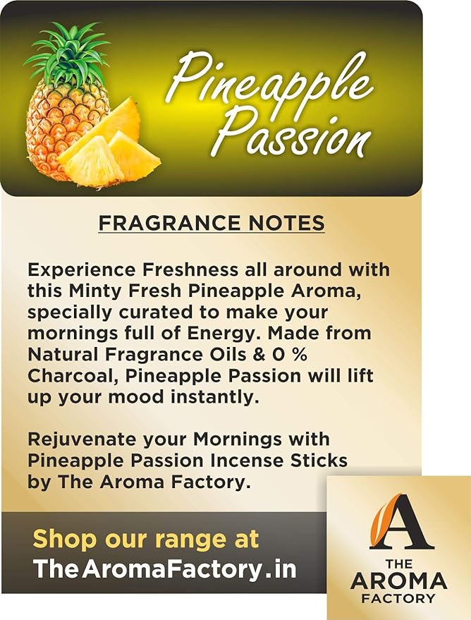 The Aroma Factory Pineapple Passion Incense Sticks Agarbatti (Charcoal Free & 100% Herbal) Bottle Pack of 2 x 100
