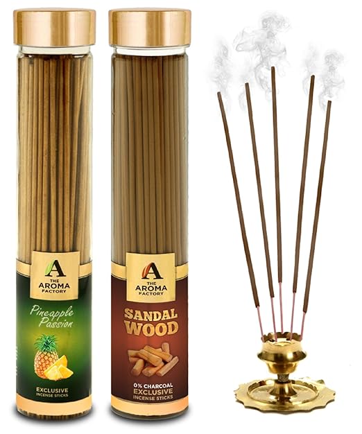 The Aroma Factory Pineapple & Sandalwood Chandan Agarbatti (Charcoal Free & Low Smoke) Bottle Pack of 2 x 100