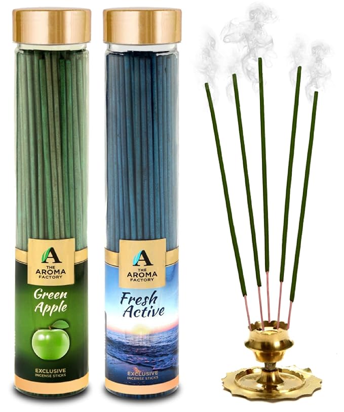 The Aroma Factory Green Apple & Fresh Active Agarbatti Incense Sticks (Charcoal Free) Bottle Pack of 2 x 100g