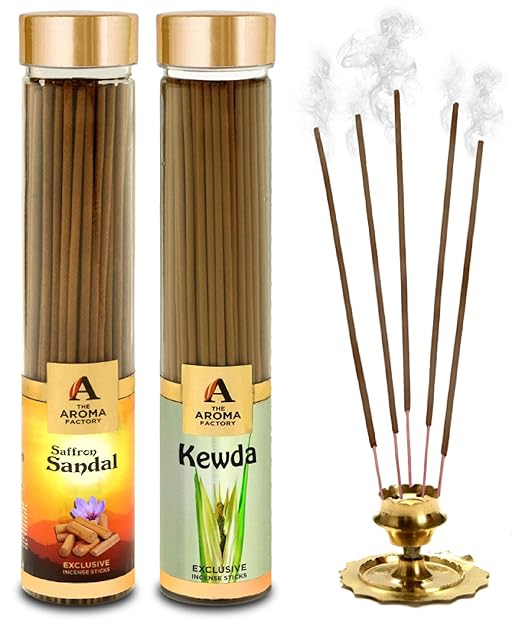 The Aroma Factory Kesar Chandan Saffron Sandal & Kewda Agarbatti (Charcoal Free & Low Smoke) Bottle Pack of 2 x 100