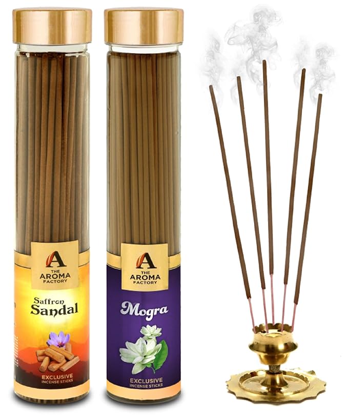 The Aroma Factory Kesar Chandan Saffron Sandal & Mogra Agarbatti Incense Stick (Charcoal Free) Bottle Pack of 2 x 100g