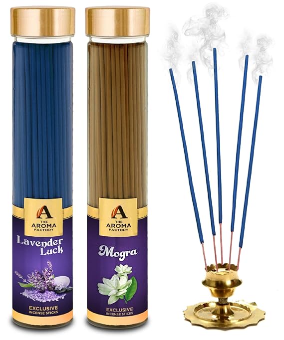 The Aroma Factory Lavender Luck & Mogra Agarbatti (Charcoal Free & Low Smoke) Bottle Pack of 2 x 100