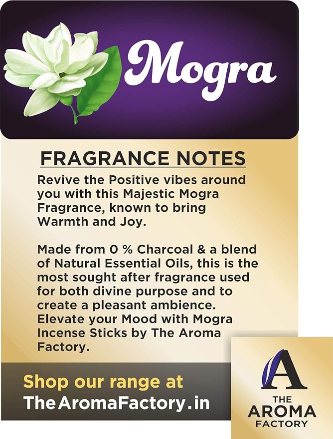The Aroma Factory Mogra & Sandalwood Chandan Agarbatti (Charcoal Free Incense Stick) Bottle Pack of 2 x 100g