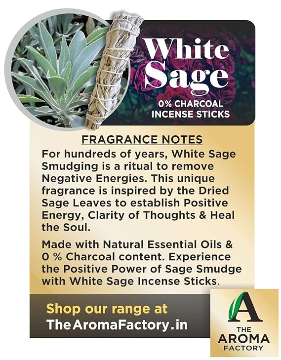 The Aroma Factory White Sage & Pure Gugal Agarbatti (Charcoal Free & 100% Herbal) Bottle Pack of 2 x 100