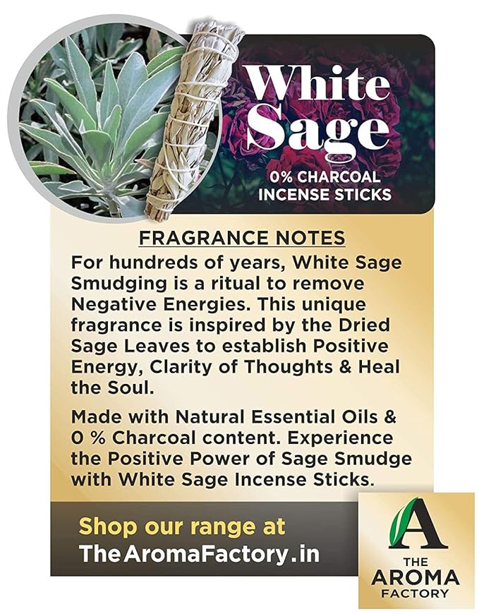 The Aroma Factory White Sage, Kesar Chandan Saffron Sandal & Attar Jannat Ul Firdaus Incense Stick Agarbatti (Zero Charcoal & 100% Herbal) Bottle Pack of 3 x 100