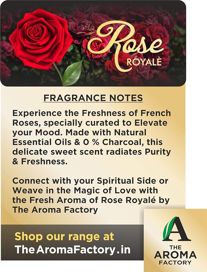 The Aroma Factory Rose Royal, Kewda & Loban Incense Stick Agarbatti (Zero Charcoal & 100% Herbal) Bottle Pack of 3 x 100