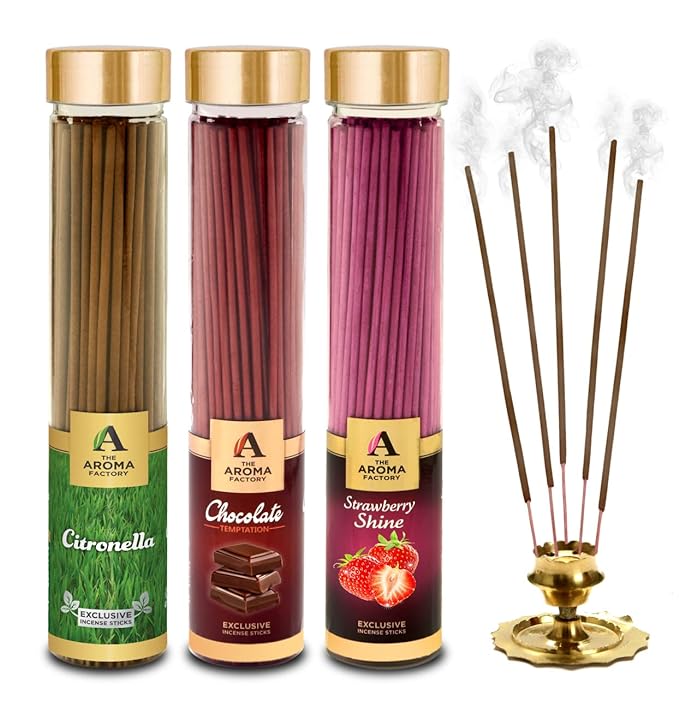 The Aroma Factory Chocolate, Strawberry & Citronella Incense Stick Agarbatti (Zero Charcoal & 100% Herbal) Bottle Pack of 3 x 100
