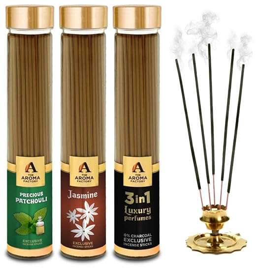 The Aroma Factory Patchouli, Jasmine & 3 in 1 Incense Stick Agarbatti (Zero Charcoal & 100% Herbal) Bottle Pack of 3 x 100