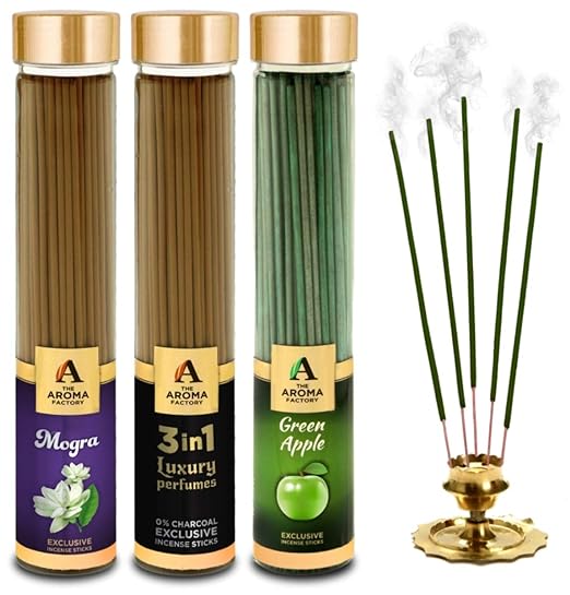 The Aroma Factory Mogra, 3 in 1 & Green Apple Incense Stick Agarbatti (Zero Charcoal & 100% Herbal) Bottle Pack of 3 x 100