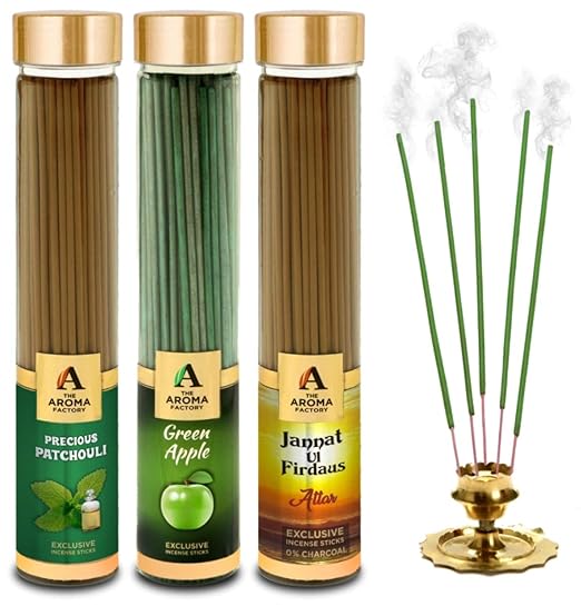 The Aroma Factory Patchouli, Green Apple & Attar Jannat Ul Firdaus Incense Stick Agarbatti (Zero Charcoal & 100% Herbal) Bottle Pack of 3 x 100