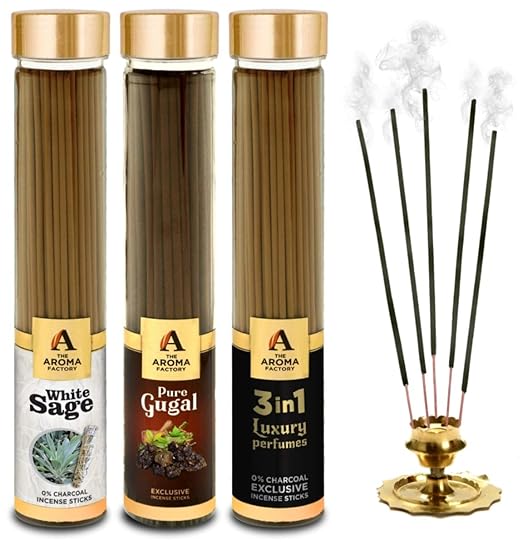 The Aroma Factory White Sage, Gugal & 3 in 1 Incense Stick Agarbatti (Zero Charcoal & 100% Herbal) Bottle Pack of 3 x 100