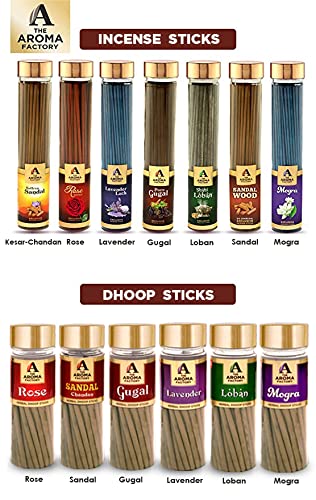 The Aroma Factory Agarbatti for Pooja, Mogra, Sandalwood & Lavender Incense Sticks, Charcoal Free & Low Smoke Agarbatti with Essential Oils & Natural Fragrance for Home, Offices (100g X 3 Bottle)