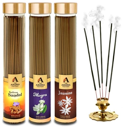 The Aroma Factory Kesar Chandan Saffron Sandal, Mogra & Jasmine Incense Stick Agarbatti (Zero Charcoal & 100% Herbal) Bottle Pack of 3 x 100