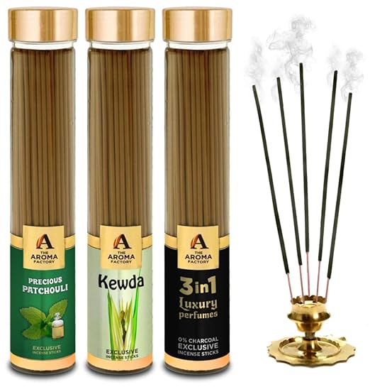The Aroma Factory Patchouli, Kewda & 3 in 1 Incense Stick Agarbatti (Zero Charcoal & 100% Herbal) Bottle Pack of 3 x 100