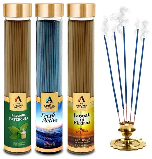 The Aroma Factory Patchouli, Fresh Active & Attar Jannat Ul Firdaus Incense Stick Agarbatti (Zero Charcoal & 100% Herbal) Bottle Pack of 3 x 100