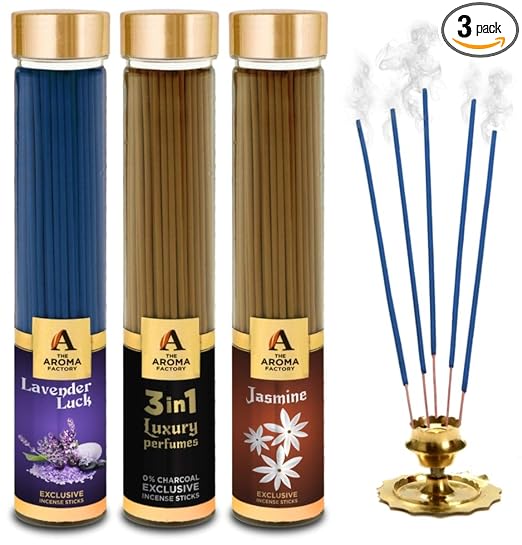 The Aroma Factory Agarbatti for Pooja, Lavender, 3 in 1 & Jasmine Incense Sticks, Charcoal Free & Low Smoke Agarbatti with Essential Oils & Natural Fragrance, 100g X 3 Bottle