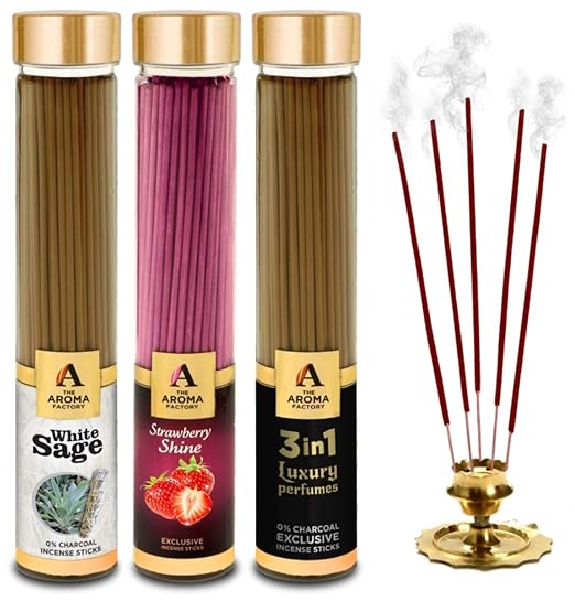 The Aroma Factory White Sage, Strawberry & 3 in 1 Incense Stick Agarbatti (Zero Charcoal & 100% Herbal) Bottle Pack of 3 x 100