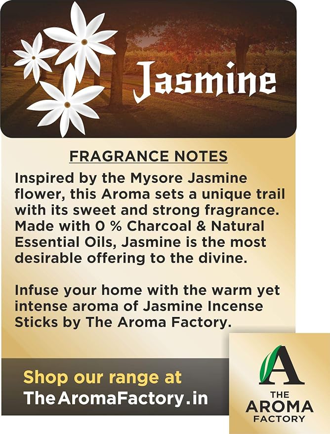 The Aroma Factory Jasmine Incense Sticks Agarbatti (Charcoal Free & 100% Herbal) Bottle Pack of 3 x 100