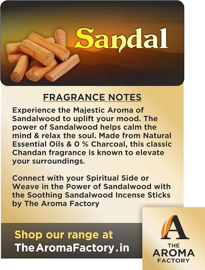 The Aroma Factory Sandalwood Chandan Incense Sticks Agarbatti (Charcoal Free & 100% Herbal) Bottle Pack of 3 x 100 Gram