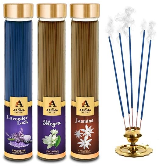 The Aroma Factory Lavender, Mogra & Jasmine Incense Stick Agarbatti (Zero Charcoal & 100% Herbal) Bottle Pack of 3 x 100