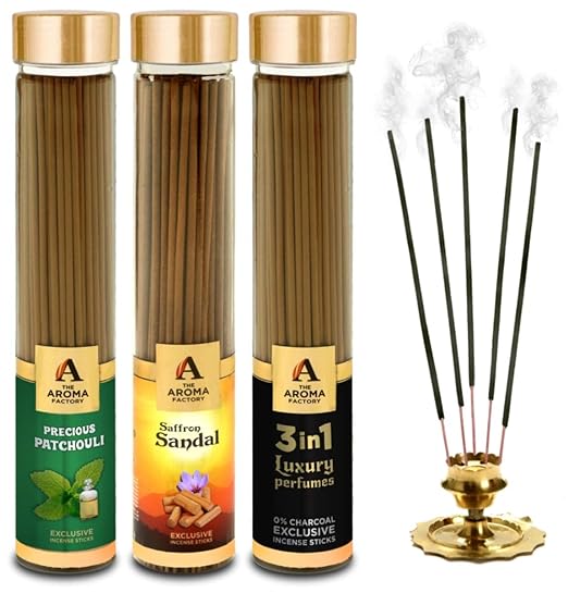 The Aroma Factory Patchouli, Kesar Chandan Saffron Sandal & 3 in 1 Incense Stick Agarbatti (Zero Charcoal & 100% Herbal) Bottle Pack of 3 x 100
