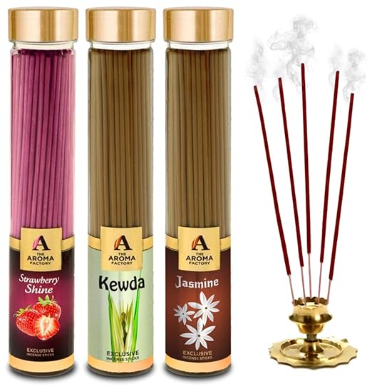 The Aroma Factory Strawberry, Kewda & Jasmine Incense Stick Agarbatti (Zero Charcoal & 100% Herbal) Bottle Pack of 3 x 100