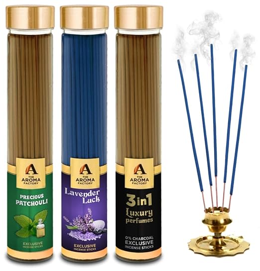 The Aroma Factory Patchouli, Lavender & 3 in 1 Incense Stick Agarbatti (Zero Charcoal & 100% Herbal) Bottle Pack of 3 x 100