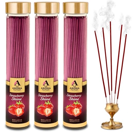 The Aroma Factory Strawberry Shine Incense Sticks Agarbatti (Charcoal Free & 100% Herbal) Bottle Pack of 3 x 100