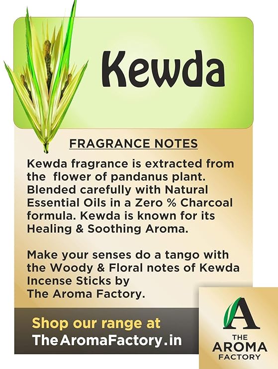 The Aroma Factory Kewda Incense Sticks Agarbatti (Charcoal Free & 100% Herbal) Bottle Pack of 2 x 100