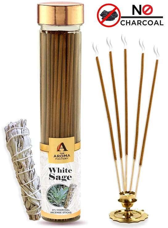 The Aroma Factory White Sage Smudge Leaves Incense Sticks Agarbatti (Charcoal Free & 100% Herbal) Bottle Pack of 2 x 100 Gram