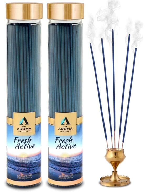 The Aroma Factory Fresh Active Agarbatti for Pooja, Luxury Incense Sticks, Low Smoke and Zero Charcoal, Premium and Fresh Fragrance for Home, Meditation (Bottle Pack of 2, 100g)