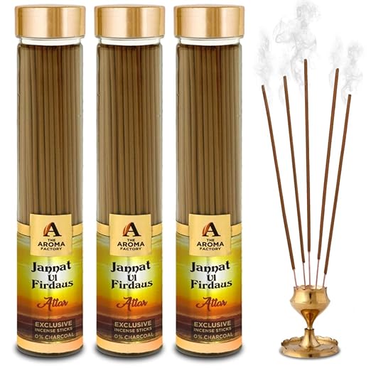 The Aroma Factory Attar Jannat Ul Firdaus Incense Sticks Agarbatti (Charcoal Free & 100% Herbal) Bottle Pack of 3 x 100