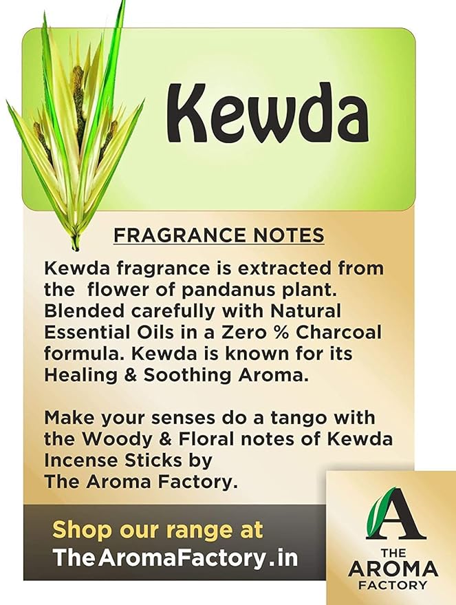 The Aroma Factory Kewda Incense Sticks Agarbatti (Charcoal Free & 100% Herbal) Bottle Pack of 3 x 100