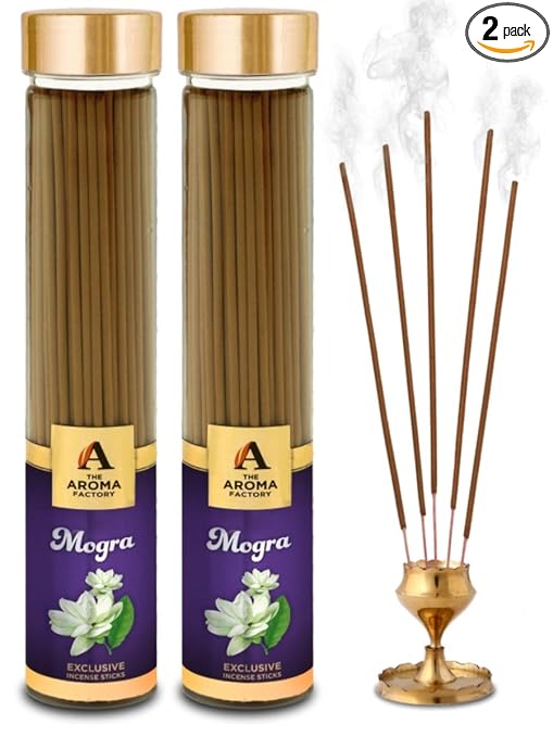 The Aroma Factory Mogra Incense Sticks Agarbatti (Charcoal Free & 100% Herbal) Bottle Pack of 2 x 100