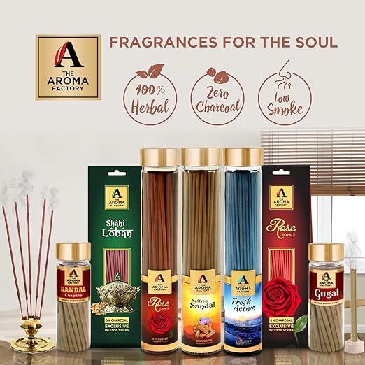 The Aroma Factory Citronella Incense Sticks Agarbatti (Charcoal Free & 100% Herbal), Agarbatti, Bottle Pack of 3 x 100 Gram